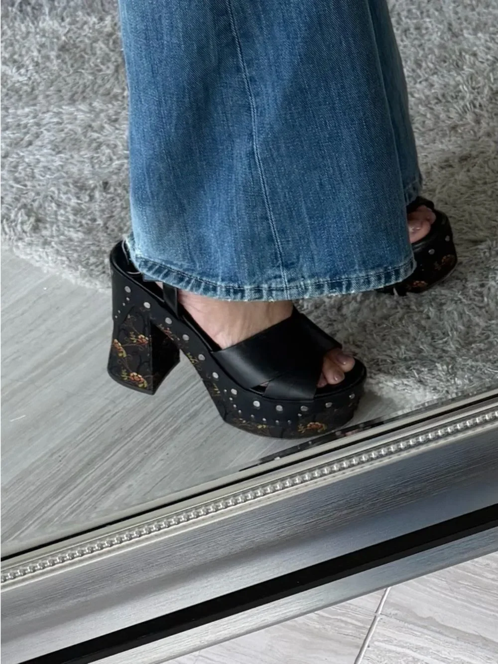 Prada Black Leather and Baroque Platform Sandals